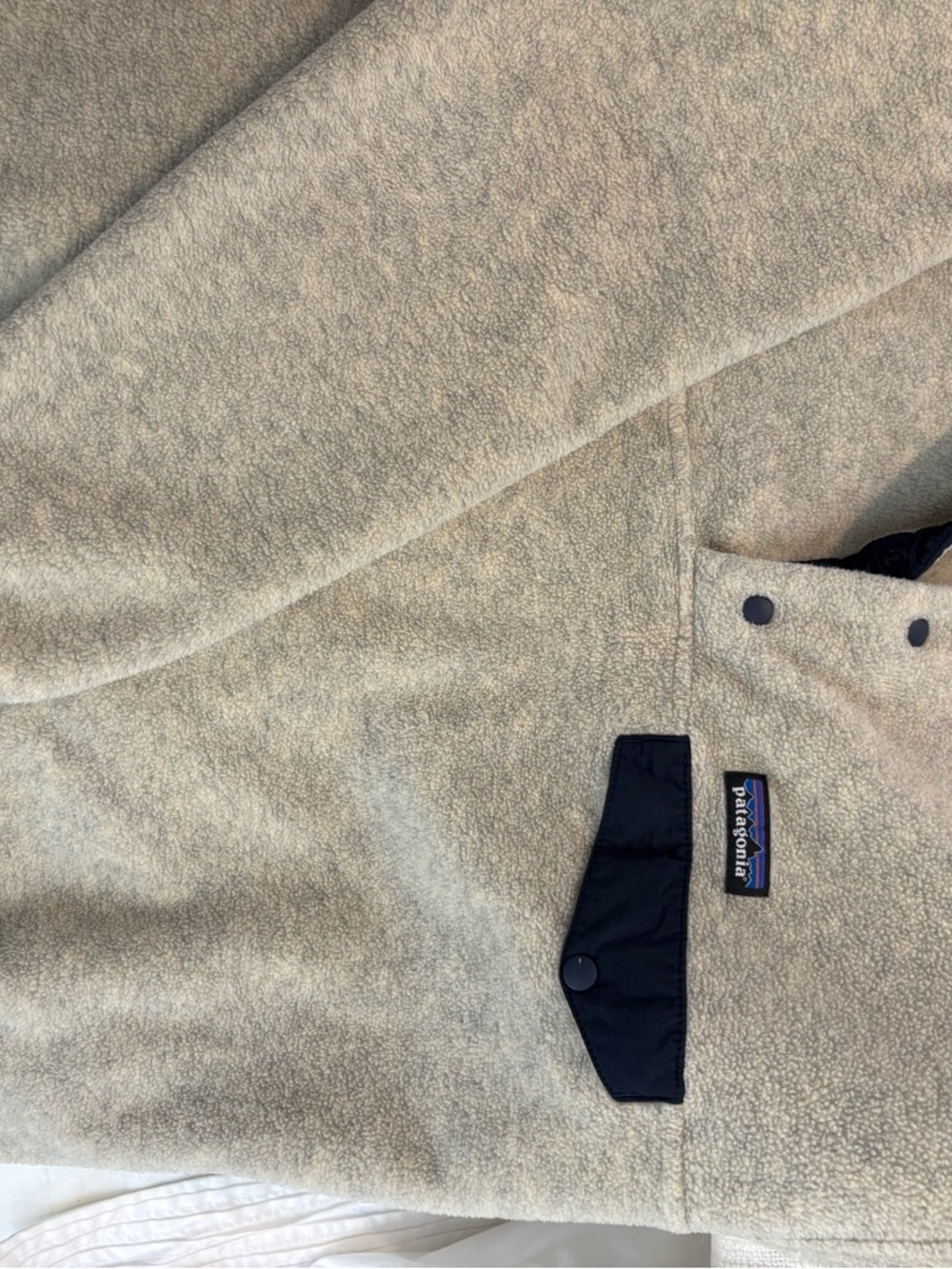 Patagonia Synchilla Fleece Jacket - Cream with Navy and Purple Accents